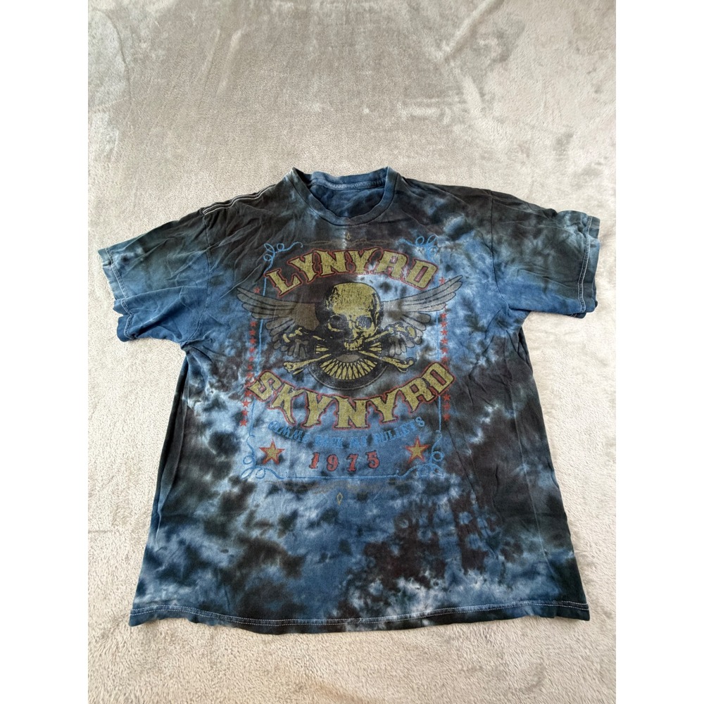 Lynyrd Skynyrd Graphic T-Shirt Mens Large Blue Tie Dye Skull Gimmie Back Bullets